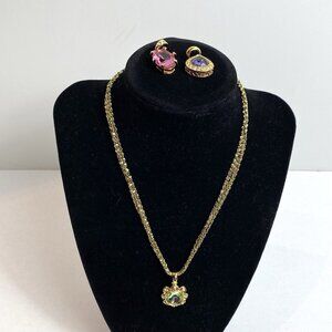 Nolan Miller Glamour Collection Interchangeable Pendants Necklace Pink Green